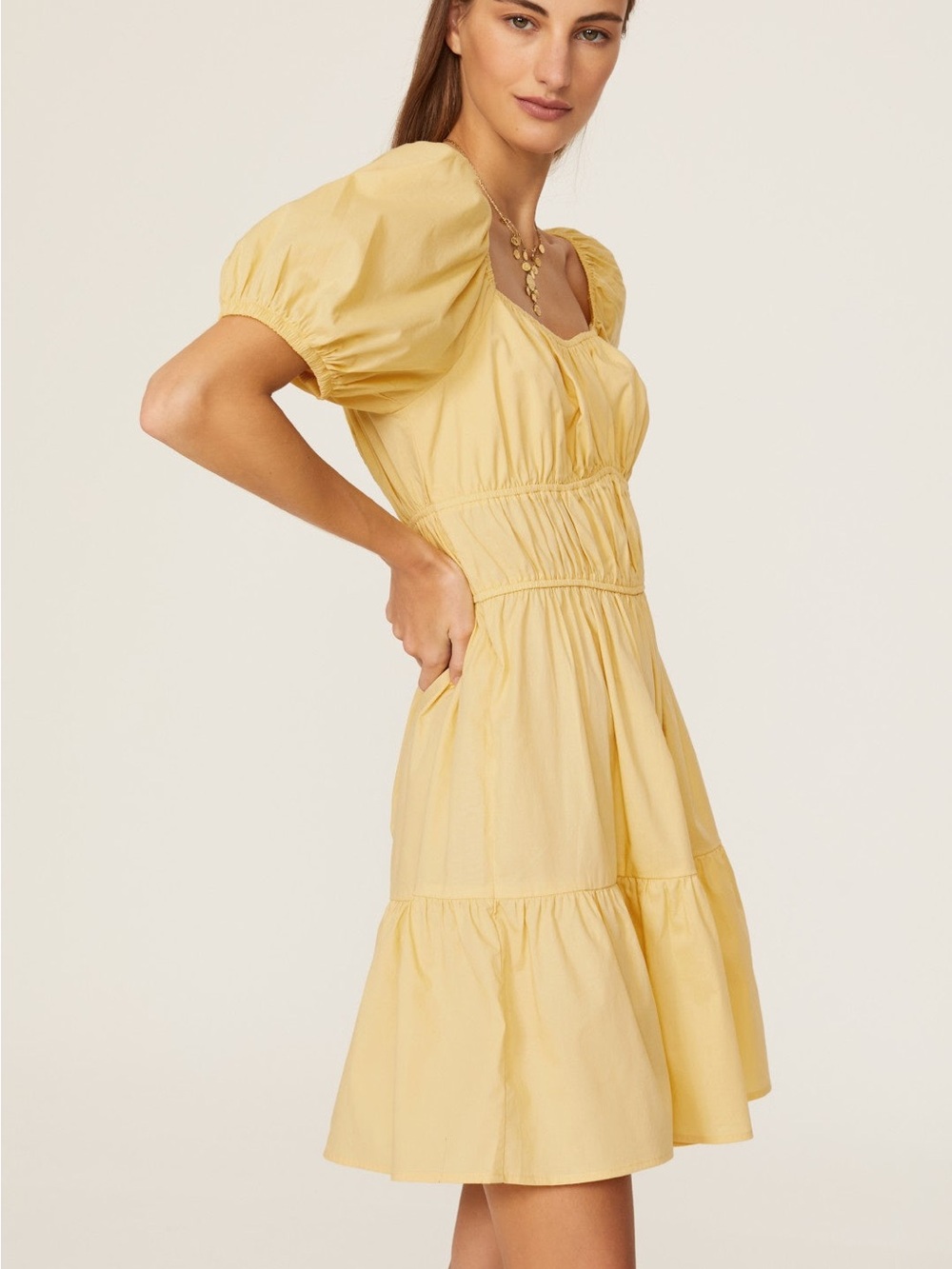 Louna Yellow Puff-Sleeve Smocked Mini Dress